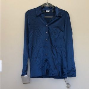 NWT: DKNY Vintage Satin Blue Blouse, size 8